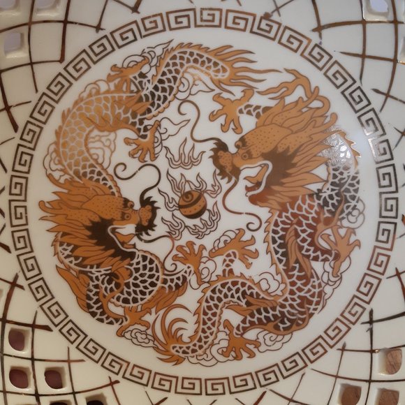 Porcelain Pedestal - Gold Dragons - Picture 1 of 8